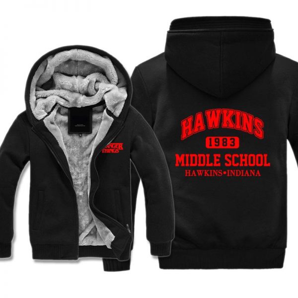 Stranger Things Jackets - Solid Color HAWKINS Red Icon Fleece Jacket