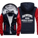Stranger Things Jackets - Solid Color Stranger Things HAWKINS White Icon Fleece Jacket