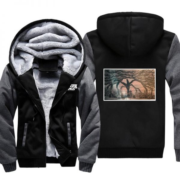 Stranger Things Jackets - Solid Color Upside Down Icon Fleece Jacket