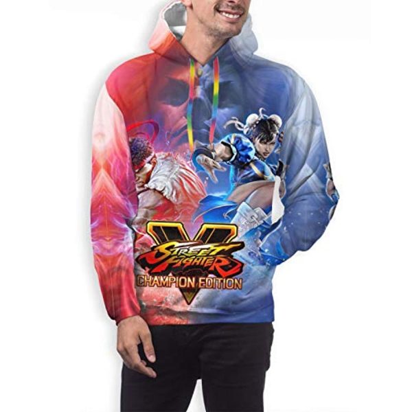 Street Fighter Hoodie - Ryu VS Chun-Li 3D Print Pullover with Pockets