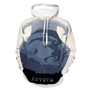 THE ELDER SCROLLS Hoodies - Skyrim Dragon Blue and White Pullover Drawstring Hoodie with Pocket