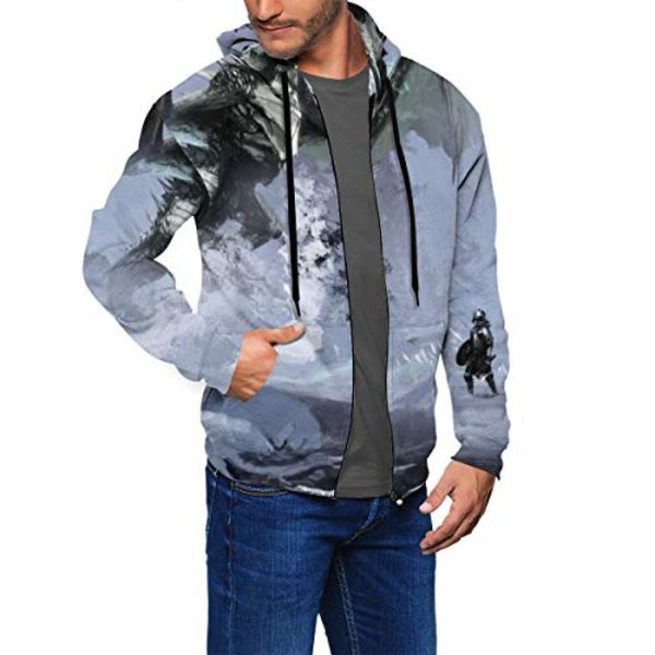 THE ELDER SCROLLS Hoodies - Skyrim Dragon Zip Up Drawstring Hoodie with Pocket