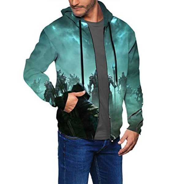 THE ELDER SCROLLS Hoodies - Skyrim Dragonborn Blue Zip Up Drawstring Hoodie with Pocket