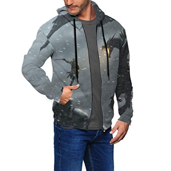 THE ELDER SCROLLS Hoodies - Skyrim Dragonborn Grey Zip Up Drawstring Hoodie with Pocket