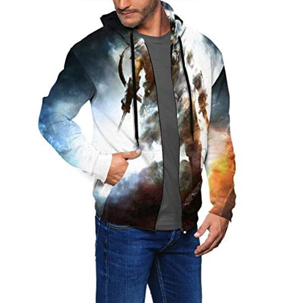 THE ELDER SCROLLS Hoodies - Skyrim Dragonborn Shiny Zip Up Drawstring Hoodie with Pocket