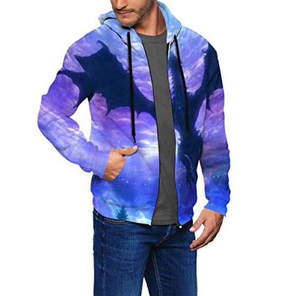 THE ELDER SCROLLS Hoodies - Skyrim Hoodie Dragon Purple 3D Print Zip Up Drawstring Hoodie