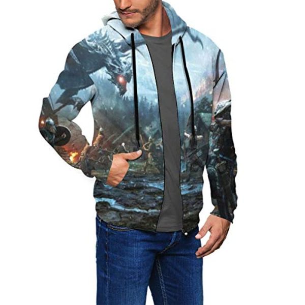 THE ELDER SCROLLS Hoodies - Skyrim Hoodie Dragonborn 3D Print Zip Up Drawstring Hoodie