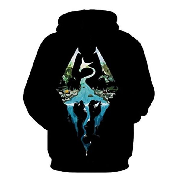 THE ELDER SCROLLS Hoodies - Skyrim Hoodie Skyrim Symbol 3D Print Black Pullover Drawstring Hoodie