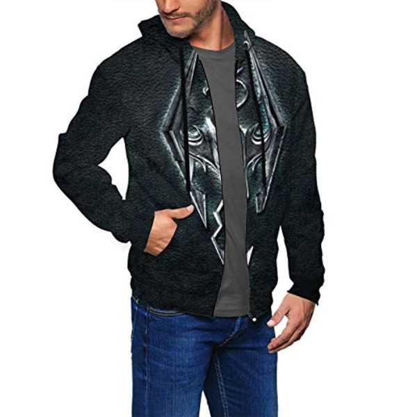 THE ELDER SCROLLS Hoodies - Skyrim Hoodie Skyrim Symbol Black Zip Up Drawstring Hoodie