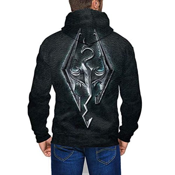 THE ELDER SCROLLS Hoodies - Skyrim Hoodie Skyrim Symbol Black Zip Up Drawstring Hoodie