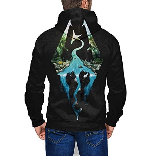 THE ELDER SCROLLS Hoodies - Skyrim Symbol Black Zip Up Drawstring Hoodie with Pocket