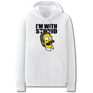 The Simpsons Hoodies - Solid Color I'm with Stupid Super Cute Fleece Hoodie