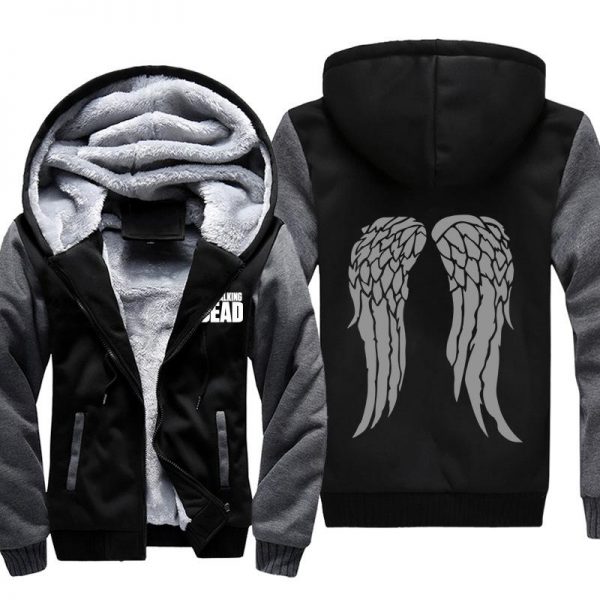 The Walking Dead Jackets - Solid Color The Walking Dead Movie Grey Wing Icon Fleece Jacket