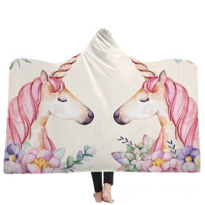 Unicorn Hooded Blanket - Floral Watercolor White Blanket