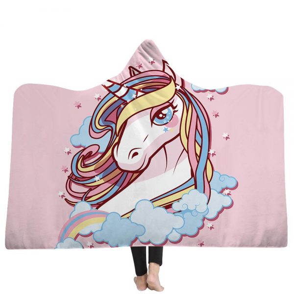 Unicorn Hooded Blankets - Unicorn Series Cartoon Style Cute Unicorn Fleece Hooded Blanket