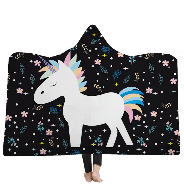 Unicorn Hooded Blankets - Unicorn Series Cute Cartoon Style Black Fleece Hooded Blanket