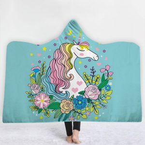 Unicorn Hooded Blankets - Unicorn Series Cute Unicorn Cartoon Style Fleece Hooded Blanket