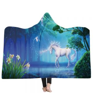 Unicorn Hooded Blankets - Unicorn Series Fantasy Forest Fleece Hooded Blanket