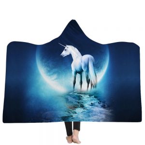 Unicorn Hooded Blankets - Unicorn Series Moon Unicorn Icon Blue Fleece Hooded Blanket