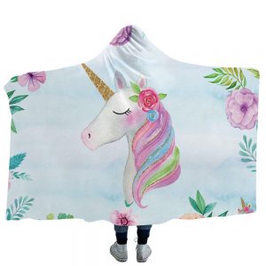 Unicorn Hooded Blankets - Unicorn Series Rainbow Pattern Fleece Hooded Blanket