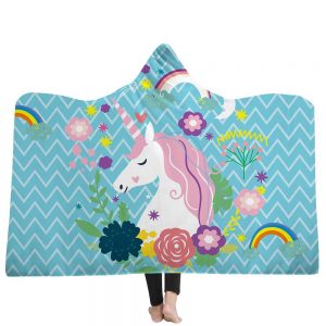 Unicorn Hooded Blankets - Unicorn Series Rainbow Ripple Blue Fleece Hooded Blanket