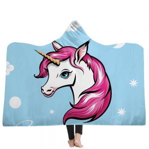 Unicorn Hooded Blankets - Unicorn Series Unicorn Blue Icon Fleece Hooded Blanket