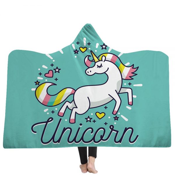 Unicorn Hooded Blankets - Unicorn Series Unicorn Cartoon Icon Fleece Hooded Blanket