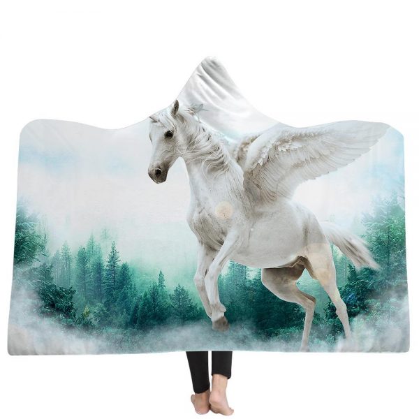 Unicorn Hooded Blankets - Unicorn Series Unicorn Flight White Fleece Hooded Blanket