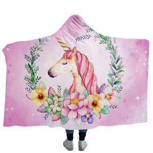 Unicorn Hooded Blankets - Unicorn Series Unicorn Rainbow Pink Fleece Hooded Blanket