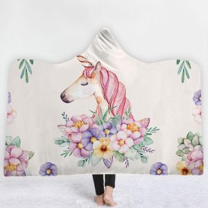 Unicorn Hooded Blankets - Unicorn Series Unicorn Watercolor Painting Fleece Hooded Blanket