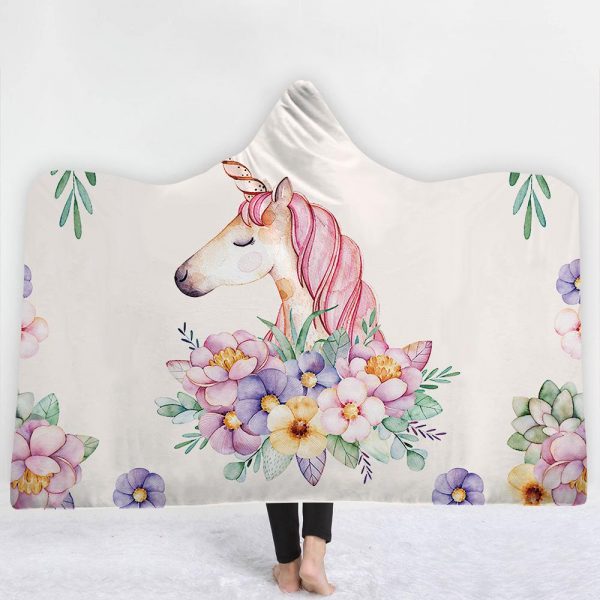 Unicorn Hooded Blankets - Unicorn Series Unicorn Watercolor Painting Fleece Hooded Blanket