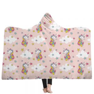 Unicorn Hooded Blankets - Unicorn Series Unicorn White Clouds Pink Fleece Hooded Blanket