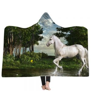Unicorn Hooded Blankets - Unicorn Series White Unicorn Fantasy Forest Fleece Hooded Blanket