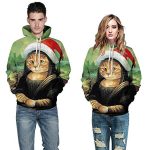 Unisex Ugly Christmas Sweater Funny Mona Lisa Cat Plus Size Pullover Hoodie XL-4XL