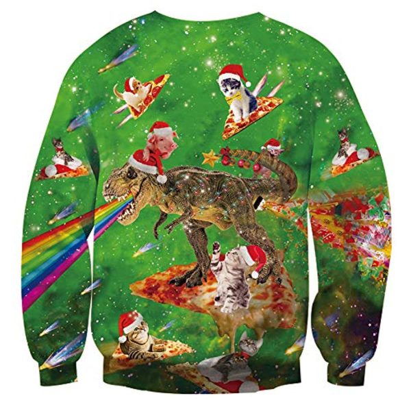 Unisex Ugly Christmas Sweatshirt 3D Graphic Pullover Sweater Funny Cat Dinosaur