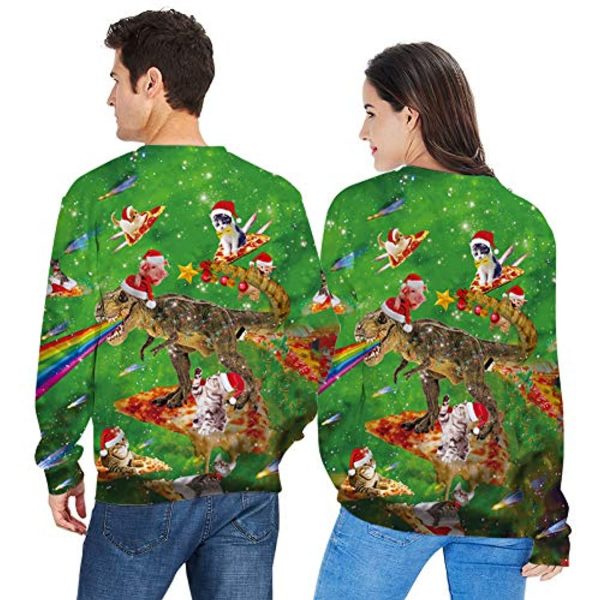 Unisex Ugly Christmas Sweatshirt 3D Graphic Pullover Sweater Funny Cat Dinosaur