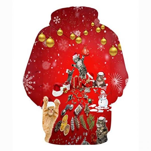 Unisex Xmas Ugly Sweatshirt Realistic 3D Funny Cat Hoodie