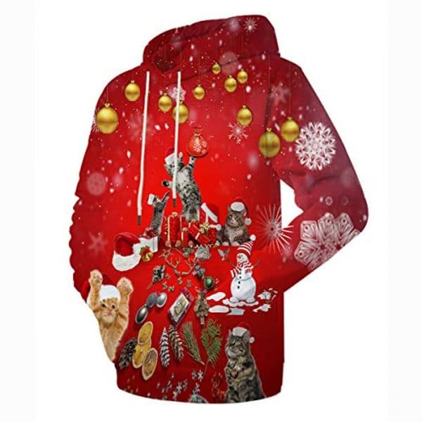 Unisex Xmas Ugly Sweatshirt Realistic 3D Funny Cat Hoodie