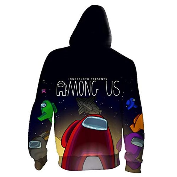 Video Game Among Us Hooded Jacket - 3D Print Black Drawstring Zip Up Hoodie