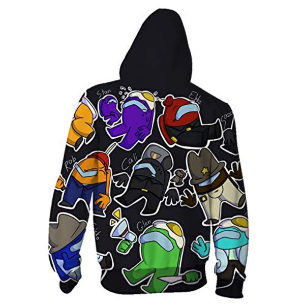 Video Game Among Us Hooded Jacket - 3D Print Black Drawstring Zip Up Hoodie