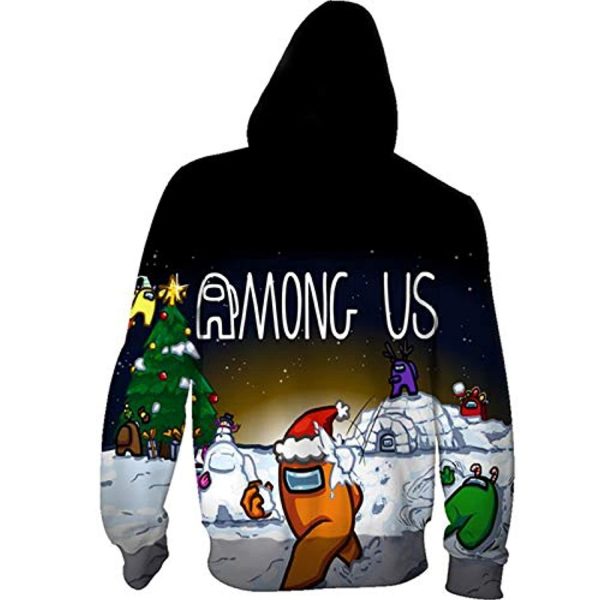 Video Game Among Us Hooded Jacket - 3D Print Christmas Drawstring Zip Up Hoodie