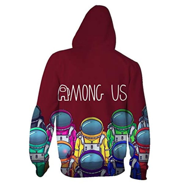 Video Game Among Us Hooded Jacket - 3D Print Red Drawstring Zip Up Hoodie