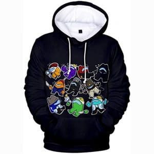 Video Game Among Us Hoodie - 3D Print Black Drawstring Pullover Sweater with Pocket