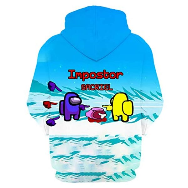 Video Game Among Us Hoodie - 3D Print Blue Impostor Drawstring Pullover Hoodie