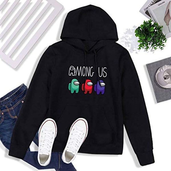 Video Game Among Us Hoodie - 3D Print Funny Black Drawstring Pullover Hoodie