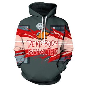 Video Game Among Us Hoodie - 3D Print Gray Dead Body Reported Drawstring Pullover Sweatshirt with Pocket