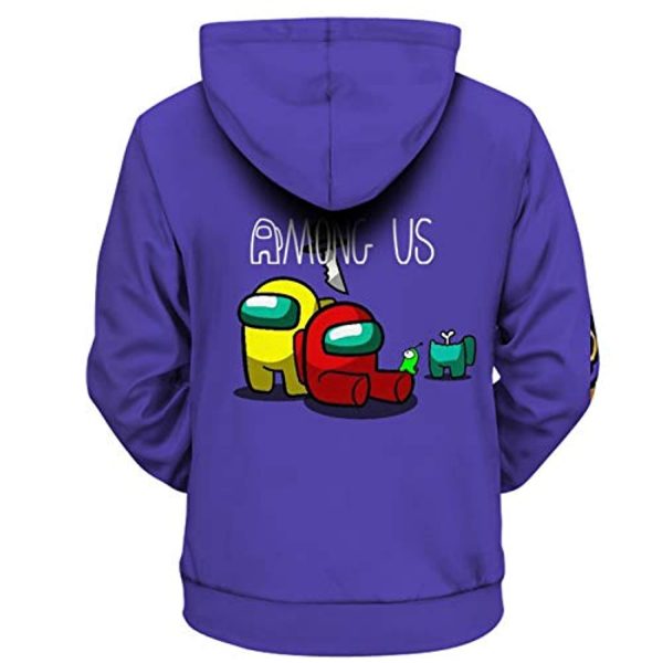 Video Game Among Us Hoodie - 3D Print Purple Drawstring Pullover Hoodie