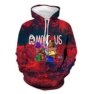 Video Game Among Us Hoodie -  3D Print Red Casual Pullover Drawstring Hoodie
