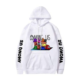 Video Game Among Us Hoodie - 3D Print White Drawstring Pullover Sweatshirt with Pocket