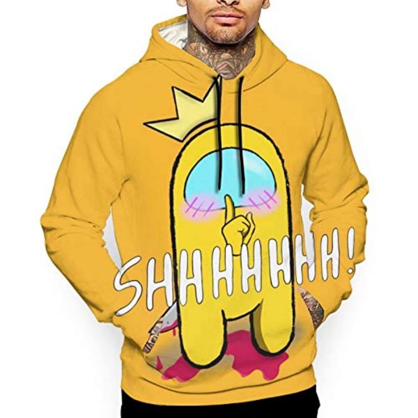 Video Game Among Us Hoodie - 3D Print Yellow Shhhhhh Drawstring Pullover Hoodie